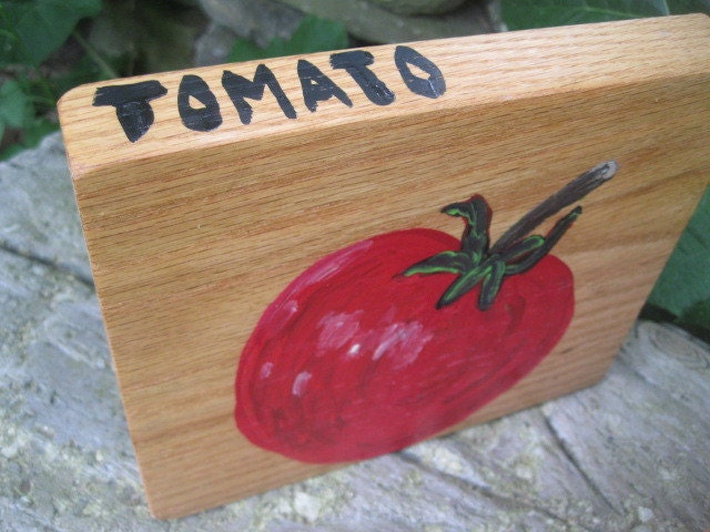 TOMATO Folk art hand painted wood block