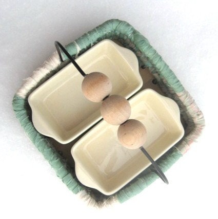 WHITE SAGE condiment BASKET set with appetizer dishes