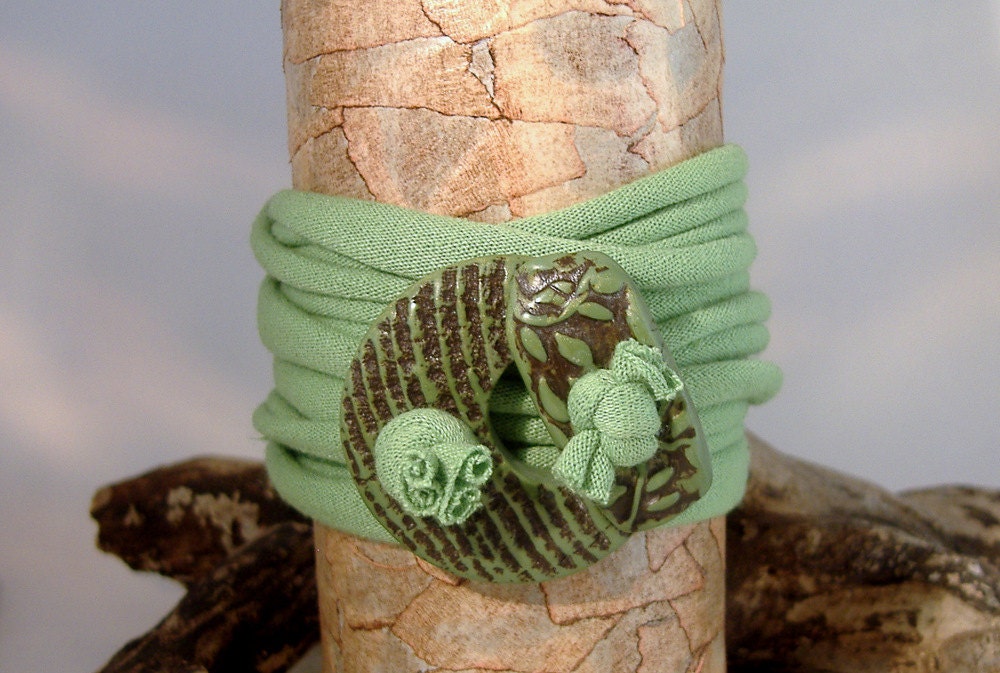 Wrap Bracelet - Anklet - Necklace - Spring Green - Textured Toggle