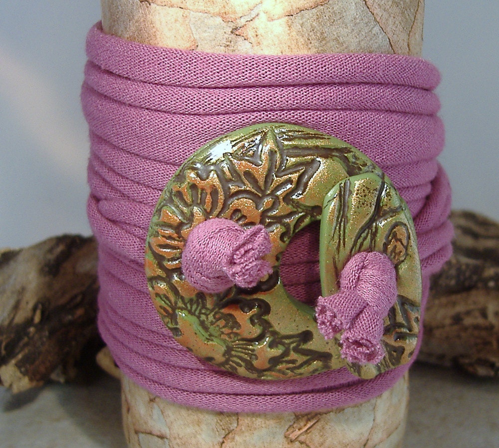 Handmade Wrap Bracelet - Cuff- Wrap Around - Necklace - Anklet - Orchid - Green