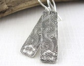 Silver Earrings, Dainty Swirling Fern, Long Bar, Antiqued Elegant Dangle, Fashion Jewelry - Jennifer Casady