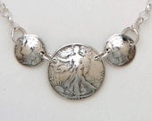 Silver Necklace made from 3 Vintage American Silver Lady Liberty Coins