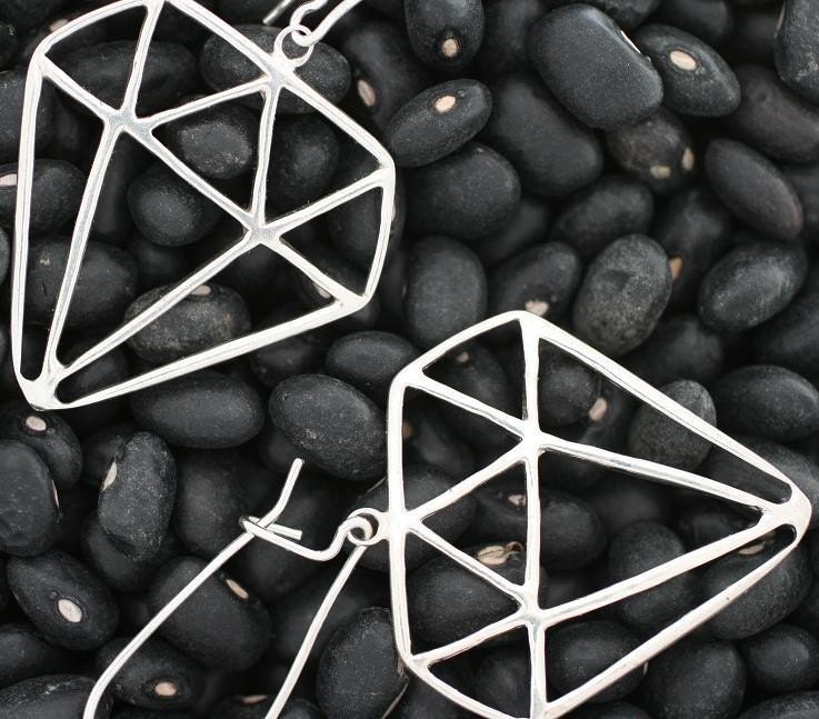 Diamond Earrings - Dangle Earrings in Sterling Silver Handmade by Queens Metal
