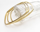 Square Bangles Gold Dipped - Trio of Bracelets - Three Wide Geometric Stacking Bangles by Queens Metal