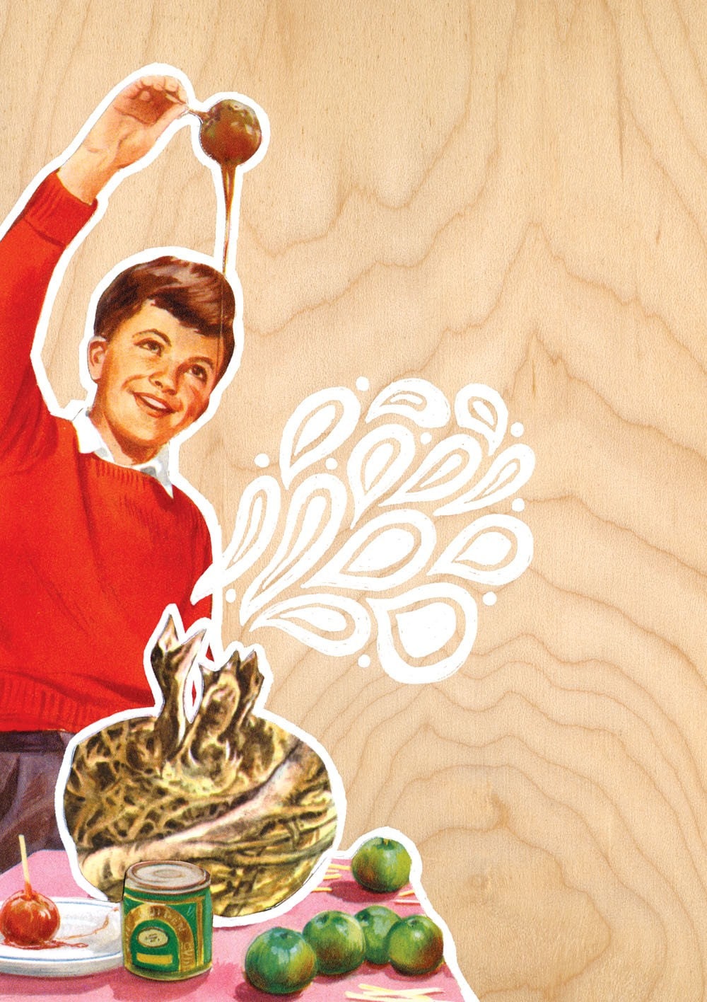 Cute Original Collage - feeding caramel apples to the birds