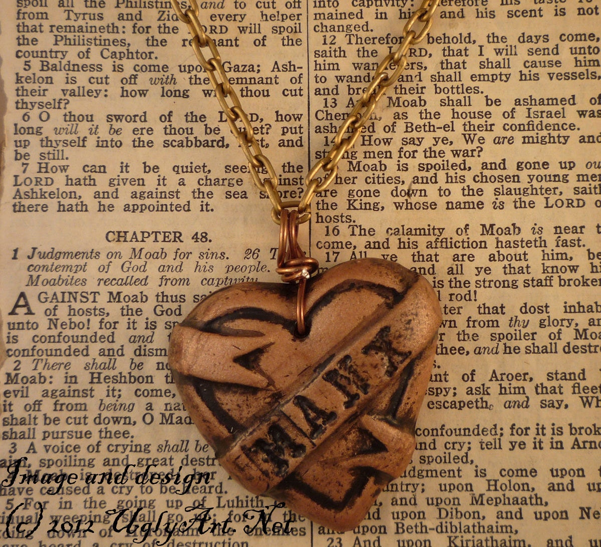 Manx Cat Tattoo Heart Banner Necklace by Ugly Shyla.