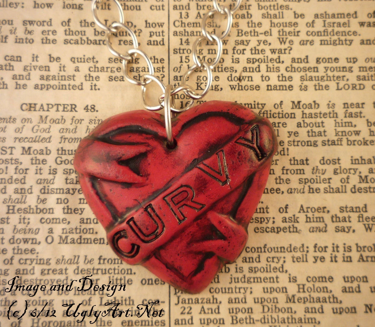CURVY Pride Tattoo Heart Banner Necklace by Ugly Shyla.