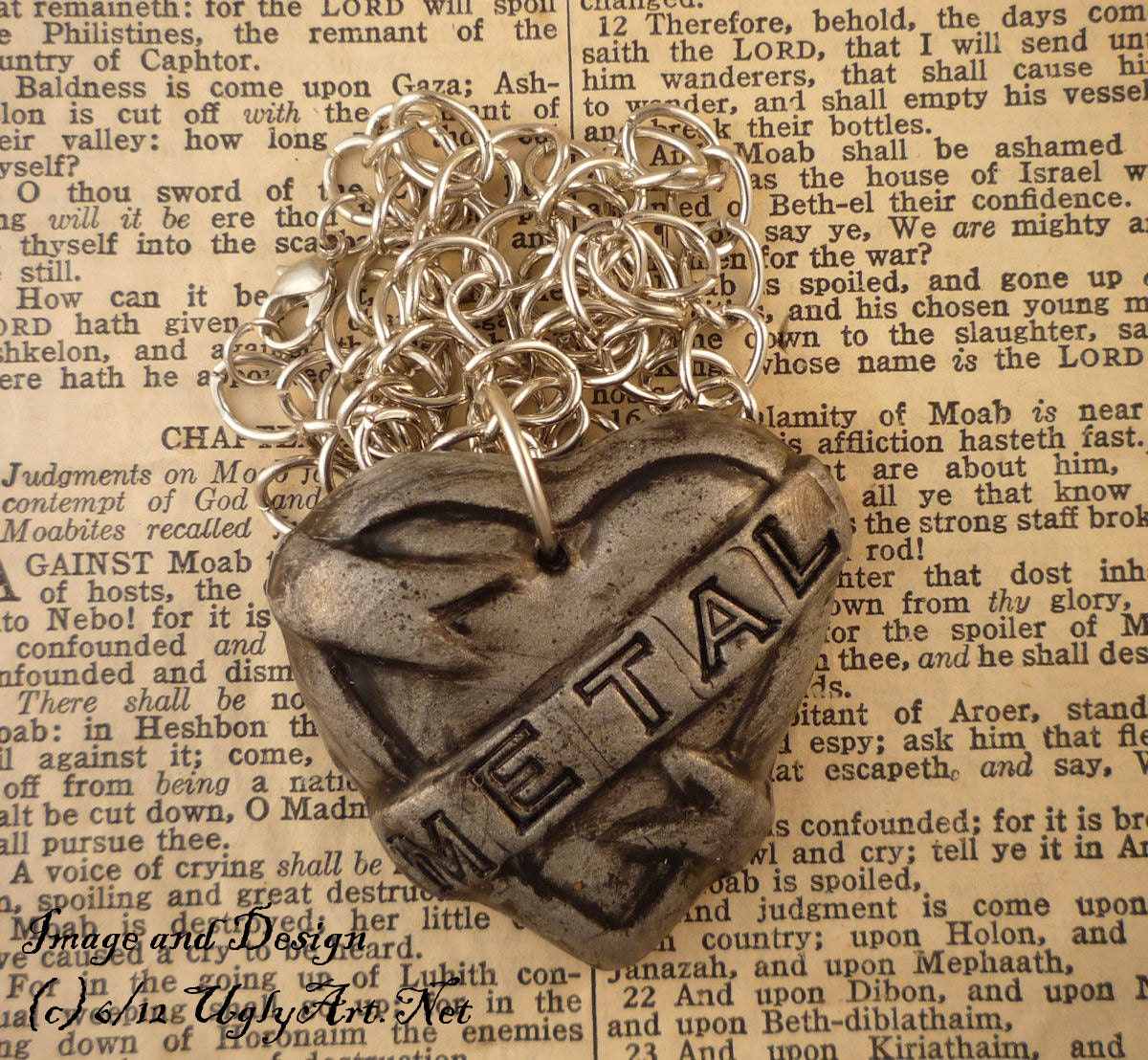 METAL Lover Tattoo Heart Banner Necklace by Ugly Shyla.