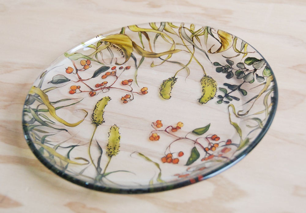 Glass Dinner Plate - Fall Berries Collection - made to order