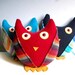 Plush Sweater Owl Made From Recycled Sweaters Red, Yellow, Orange, Burgundy Stripes