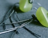 We All Know You Are Really A Mermaid. Green Glass and Dark Sterling. Long Shoulder Duster Earrings.