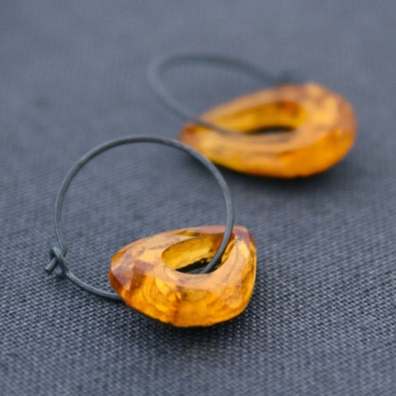 November. Topaz Yellow Glass Drops and Sterling Silver. Earrings.