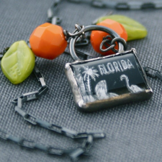 Greetings from FLA. Necklace. Made in and shipped from Florida,The Sunshine State