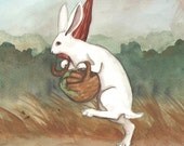 Out Running The Rain - Original Watercolor Rabbit Painting