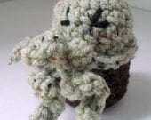 Crocheted Cthulhu Cupcake - Mint Green with Speckles and Chocolate Base