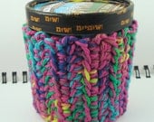 Hot Pink and Rainbow Sherbet Crocheted Ice Cream Cozy