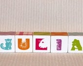 Animal Critter Alphabet Wood Blocks Princess Pinks Personalized Name Set Set of 7
