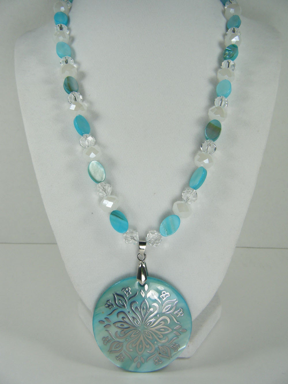Aqua Shell Pendant with shell and glass beads