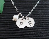 Two Pendant Initial Necklace, Pearl, Customize Two Monogram Necklace, STERLING Silver, Family, Couple, Mother and Child, Sisters, Friends