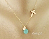 Personalized Sideways cross Necklace, Initial charm Necklace, Monogram Heart Necklace, Birthstone Jewelry, Child Mothers Necklace