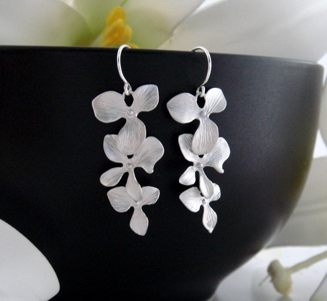 Orchid flower STERLING Silver Earrings, Birthday, Anniversary, Orchid jewelry, Wedding jewelry, Bridesmaid gifts, Bridal gift favor