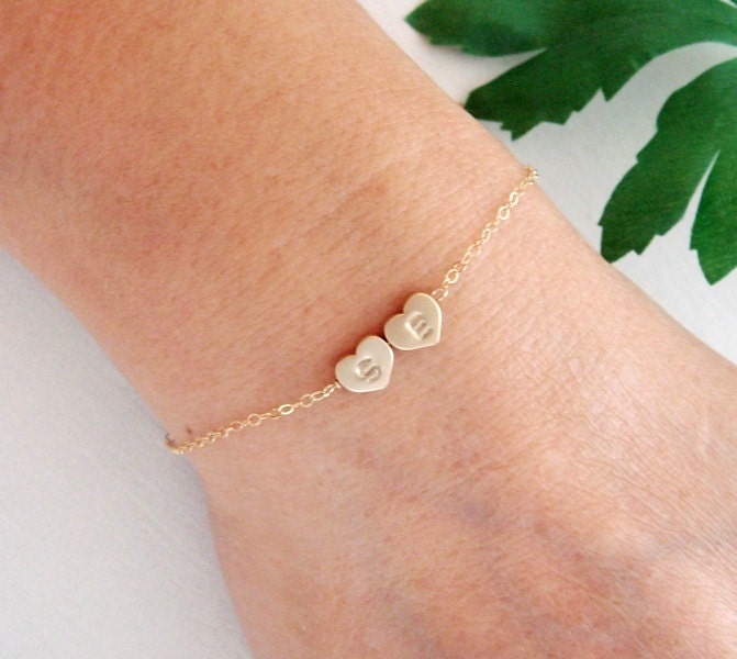 Initial Heart charm GOLD Fill Bracelet, Reversible Monogram Gold Bracelet, Bridesmaid Jewelry, Couple Bracelet, Sisters, Mother's day gift