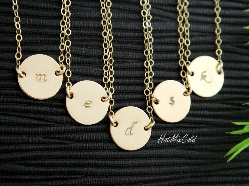 Monogram Necklace, GOLD Initial Disc Charm Necklace, Birthday, Bridesmaid Gifts, Mother's Jewelry, Child, Family, Personalized jewelry