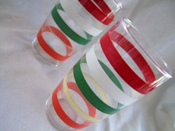 Vintage Set Of 2 Striped Drinking Glasses By Jennyelkins On Etsy