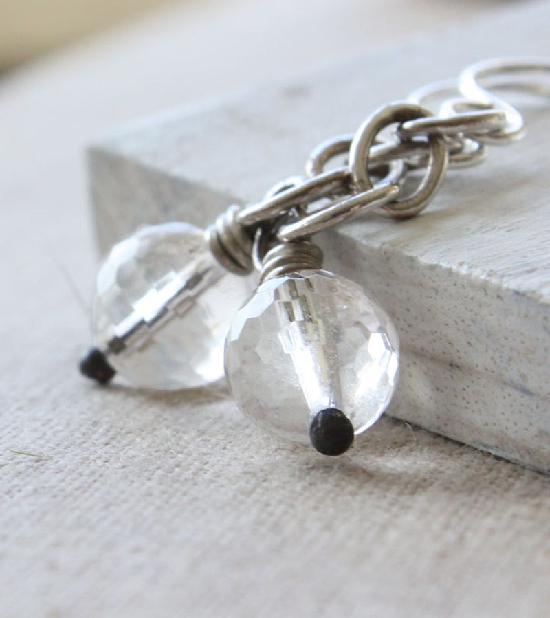 quartz earrings, sterling silver chain, gemstone simple modern