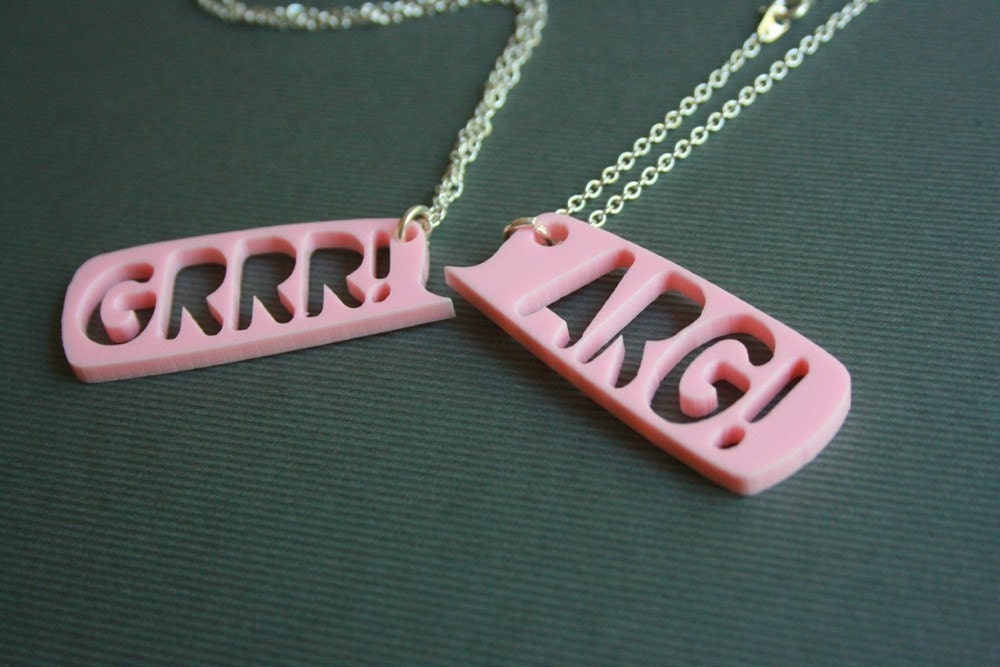 Grr and Arg Necklace set monster laser cut plastic PINK
