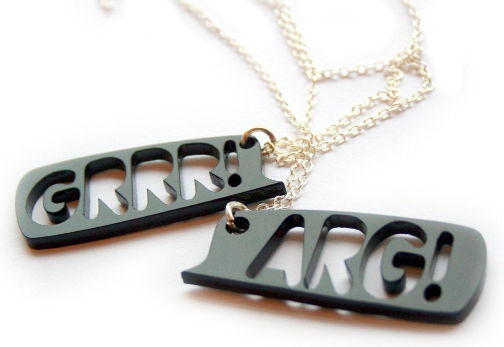 SALE Grr and Arg Necklace set monster laser cut plastic BLACK