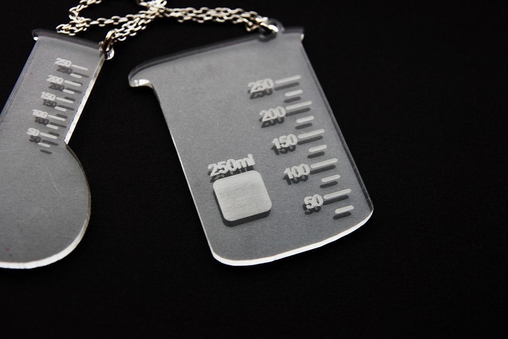 Science Necklace Chemistry Beaker and Flask set of each