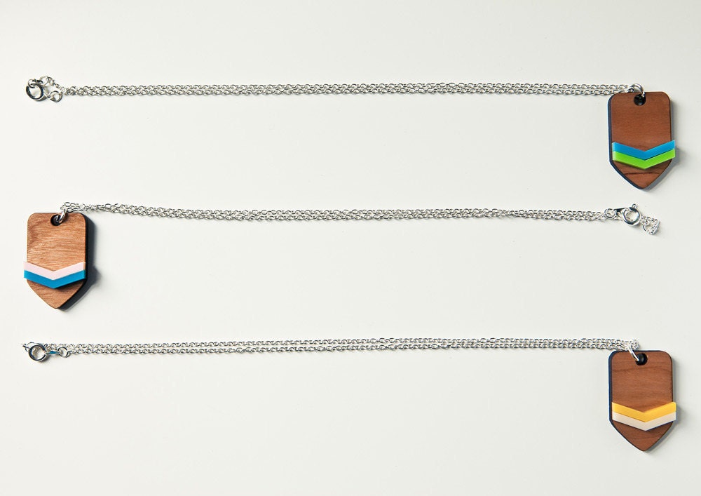 Chevron Necklace laser cut wood and plastic
