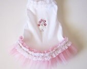 Dog Wedding Dress Tutu: White with Rose Pink Furry Bridesmaid Flower Girl