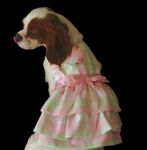 Dog Dresses:Pink and Green Plaid Pastel Spring Dog Clothes Apparel miascloset