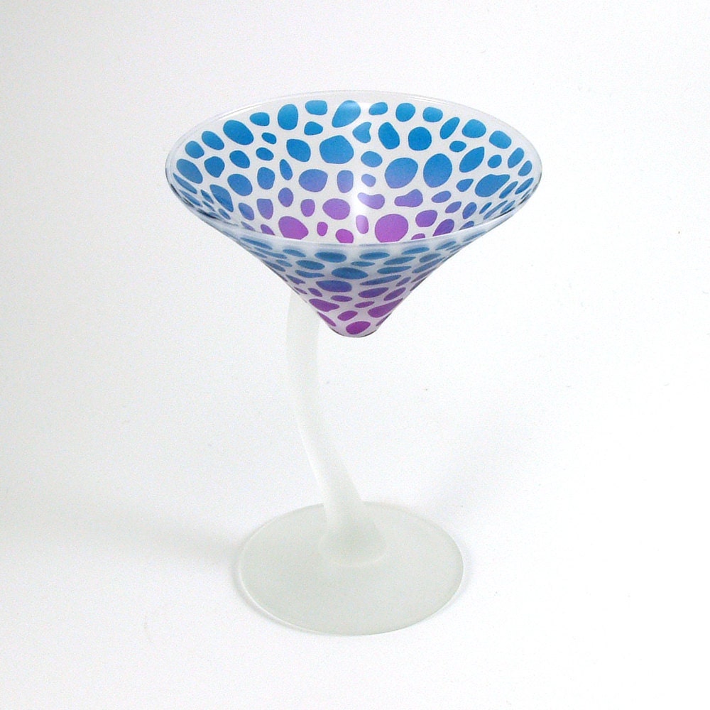 Bravura Martini Glass - River Rocks - Blue and Purple Frost - Custom Painted and Etched