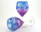 Teardrop Wine Glasses - Spiral Hearts - Blue and Purple - 20 oz Pair - Custom Painted Glassware