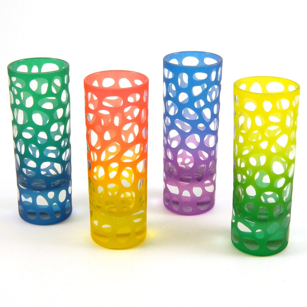 Shooter Glasses - River Rocks - Set of 4 - Custom Painted Glassware