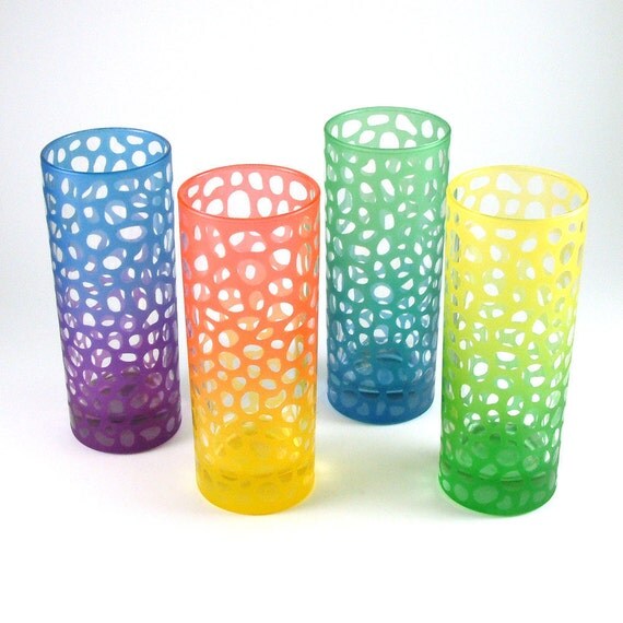 Highball Tumbler Glasses - River Rocks - Set of 4 - Custom Painted Glassware