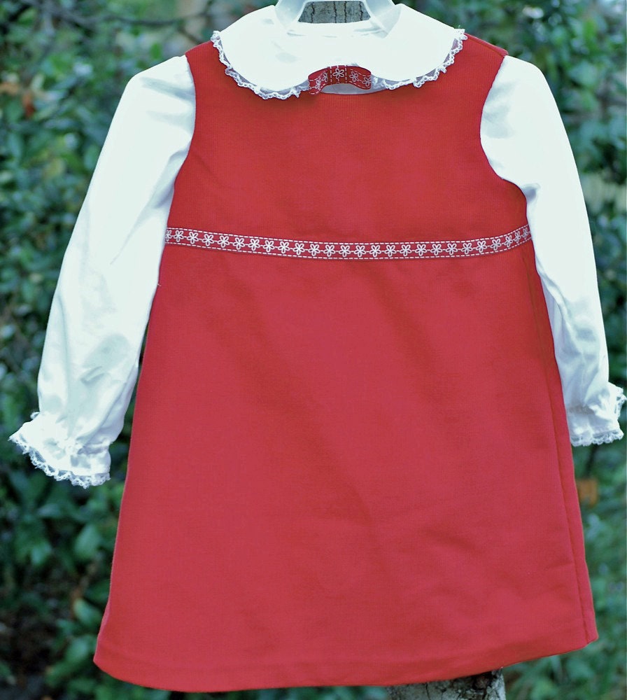 Girl, size 4/5, jumper set, red and white.