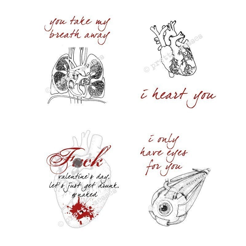 Printable Anatomical Valentines II, set of 4 - PDF