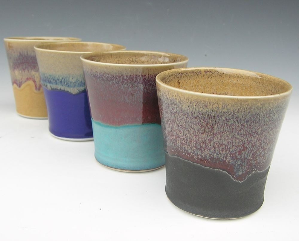 Beverage Tumblers - Made to Order - Mutli Colored Ceramic Pottery - Set of 4