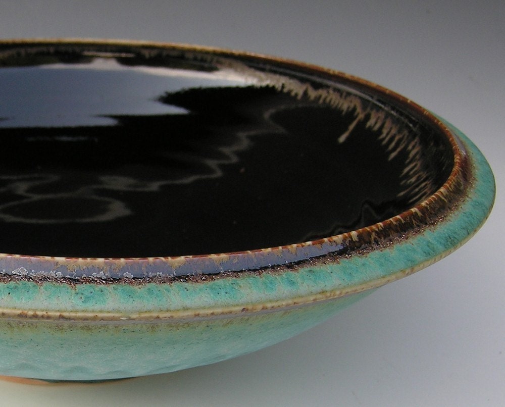 Extra Large Serving Bowl - Made to Order - Turquoise Brown and Black Ceramic Pottery