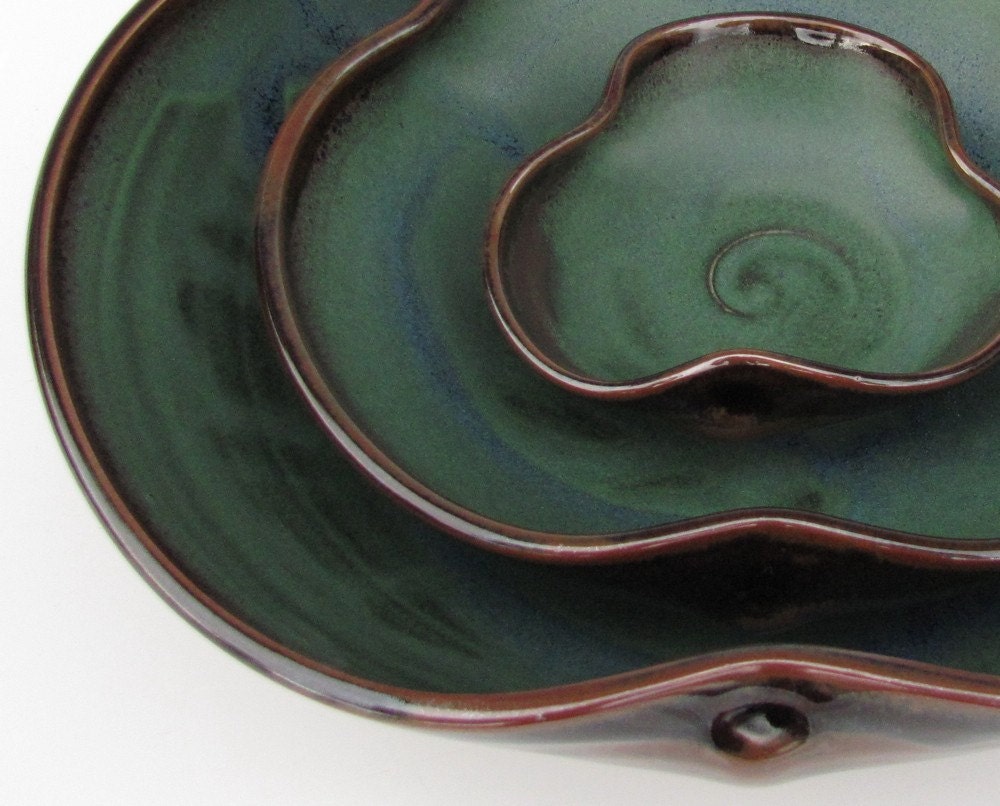 Nesting Bowl Set- Made to Order - Dark Green Brown Black Ceramic Pottery - Set of 3