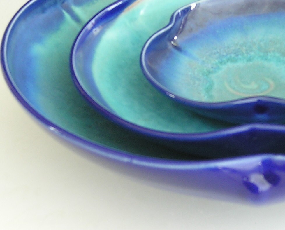 Nesting Bowl Set- Made to Order - Turquoise Cobalt Blue Ceramic Pottery - Set of 3