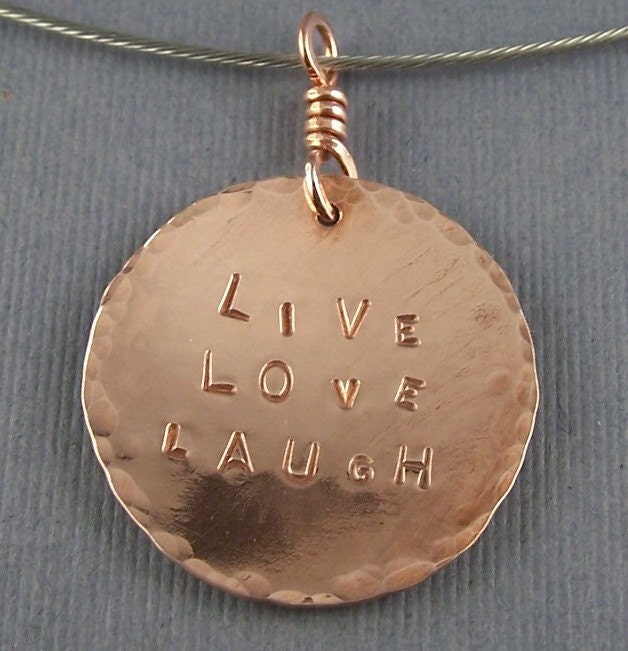 Copper LIVE LOVE LAUGH Circle Pendant
