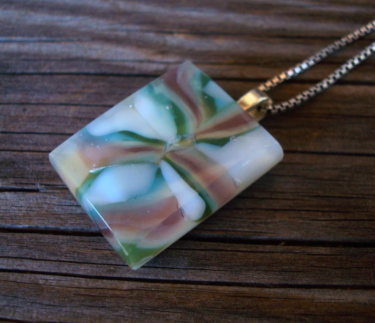 Purple and Blue Rainbow Fused Glass Pendant
