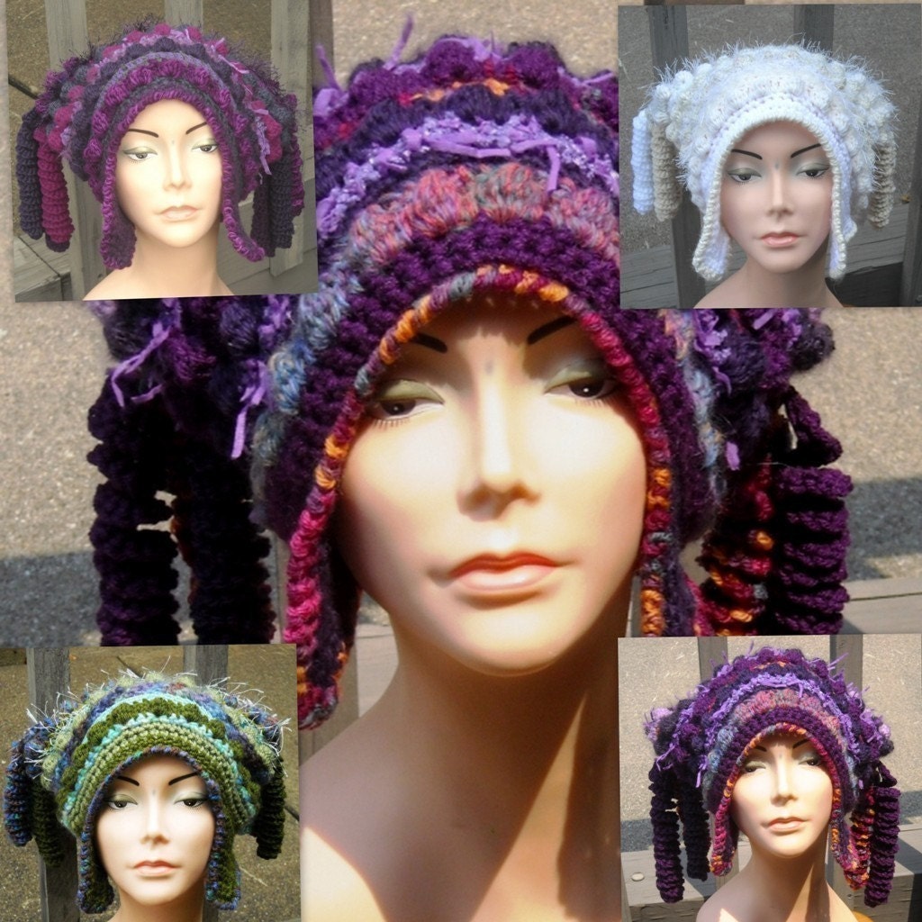 E Pattern Freeform Freestyle Crochet Hat with Corkscrews and Earflaps Permission to sell items made from this pattern