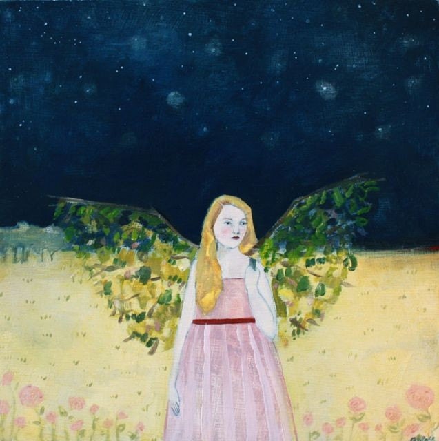fine art print - charlotte wore wings made of the forest - limited edition reproduction of original oil painting
