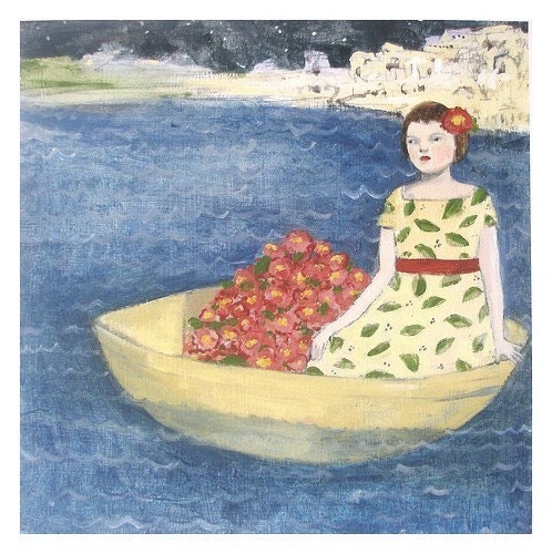 fine art print - mary sailed away from home in a boat filled with flowers - from an original oil painting - archival